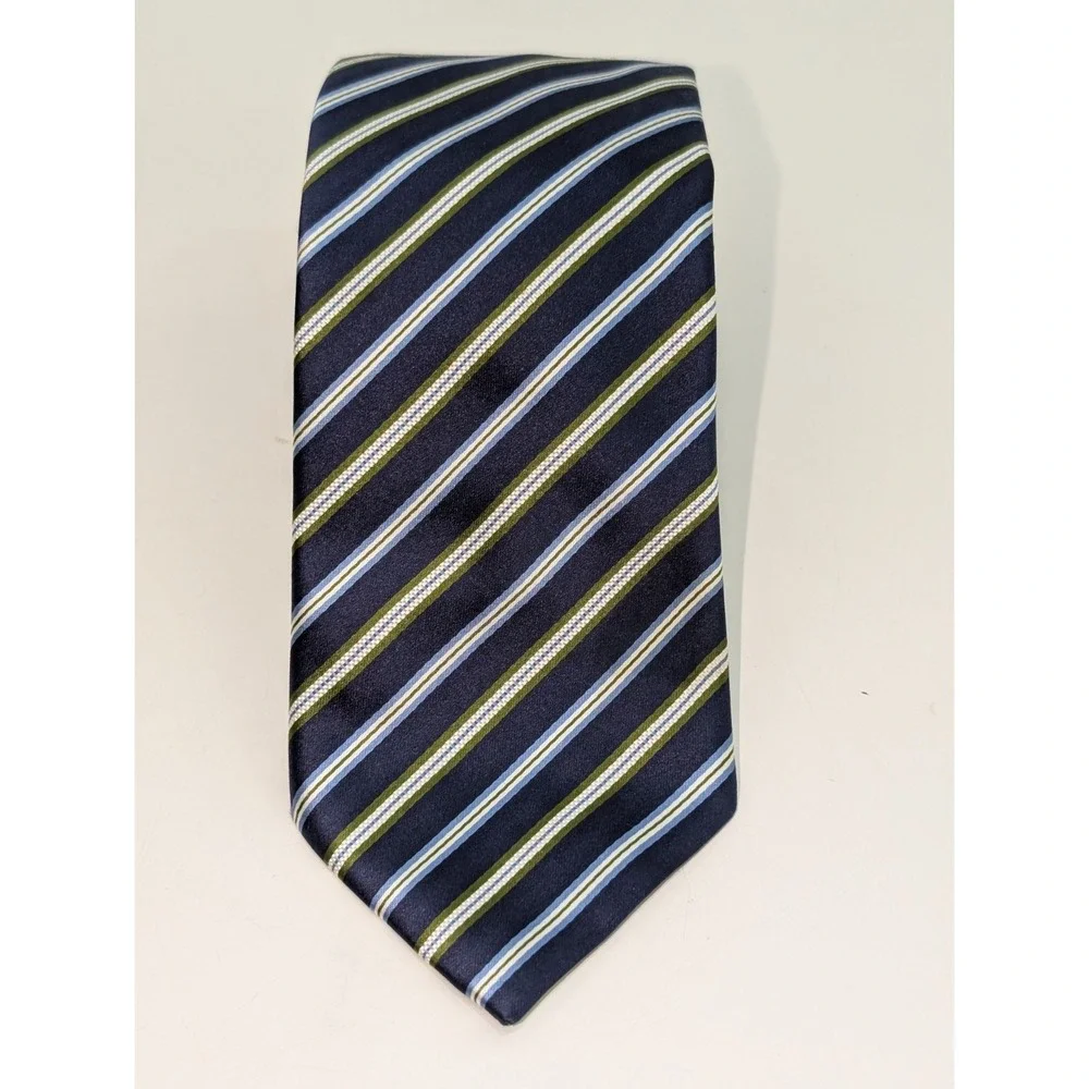 GEOFF NICHOLSON MADE IN ITALY SILK BLUE/GREEN STRIPED Motif Tie